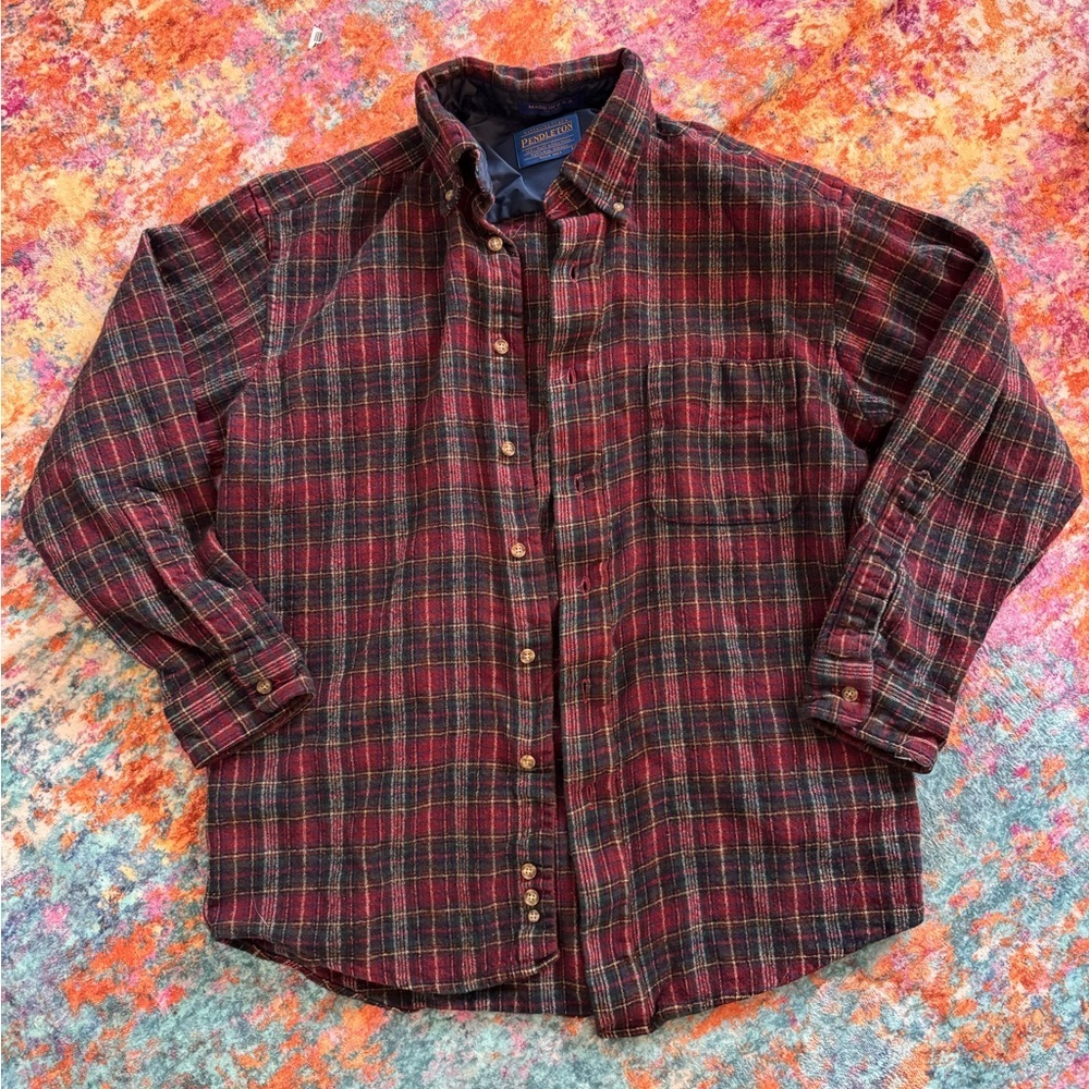 Pendleton Plaid Wool Button Up Shirt Jacket Lined Vintage USA Made Men’s Medium